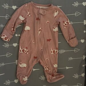 Girls' Pink Sheep Print Footed One-Piece Pajamas